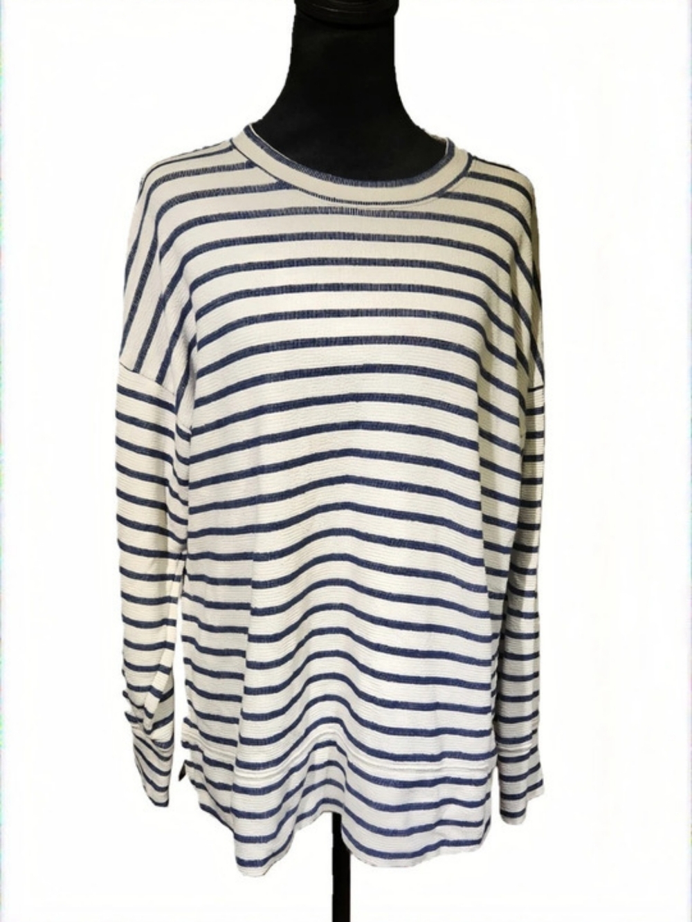 Aerie Oversized Navy And White Striped Long Sleeve Terry Cloth Top Size Small